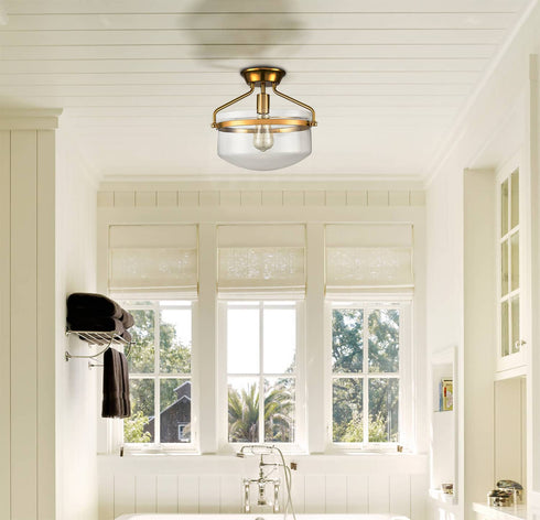 Modern Mid-Century Gold Clear Glass Ceiling Lights Brass